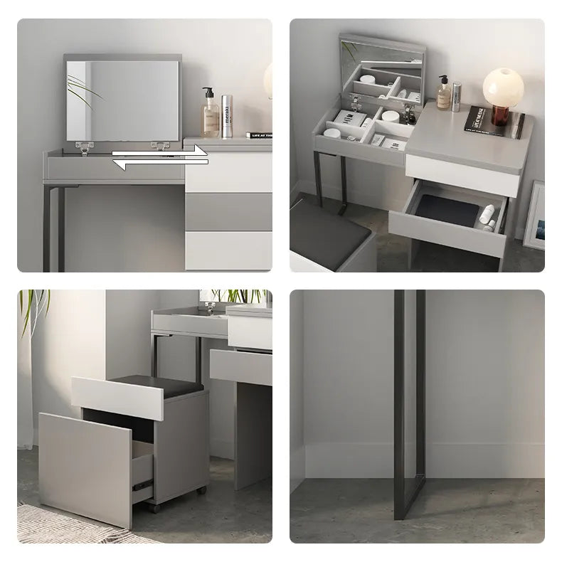 モダンデザインのガラス&合成皮革化粧台セット - スタイリッシュな収納力とコンパクトサイズ fcx-2594