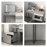 モダンデザインのガラス&合成皮革化粧台セット - スタイリッシュな収納力とコンパクトサイズ fcx-2594