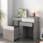 モダンデザインのガラス&合成皮革化粧台セット - スタイリッシュな収納力とコンパクトサイズ fcx-2594