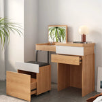 モダンデザインのガラス&合成皮革化粧台セット - スタイリッシュな収納力とコンパクトサイズ fcx-2594