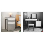 モダンデザインのガラス&合成皮革化粧台セット - スタイリッシュな収納力とコンパクトサイズ fcx-2594