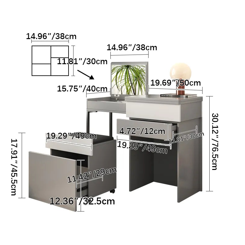 モダンデザインのガラス&合成皮革化粧台セット - スタイリッシュな収納力とコンパクトサイズ fcx-2594