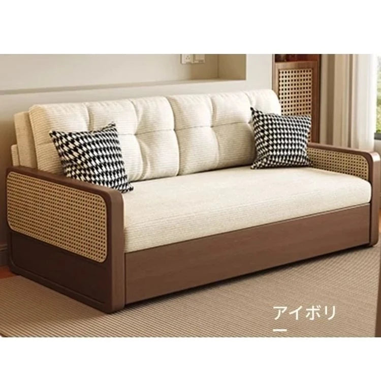 オーク無垢材とラタン使用のシリコンフィルコーデュロイソファー|モダンで快適なリビングスタイルを演出 fdh-3111