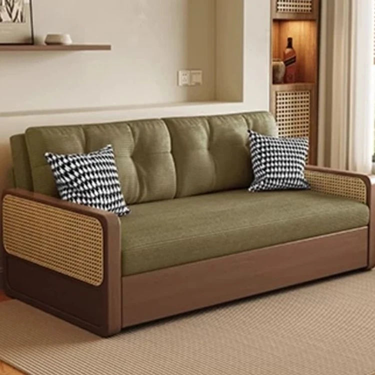 オーク無垢材とラタン使用のシリコンフィルコーデュロイソファー|モダンで快適なリビングスタイルを演出 fdh-3111