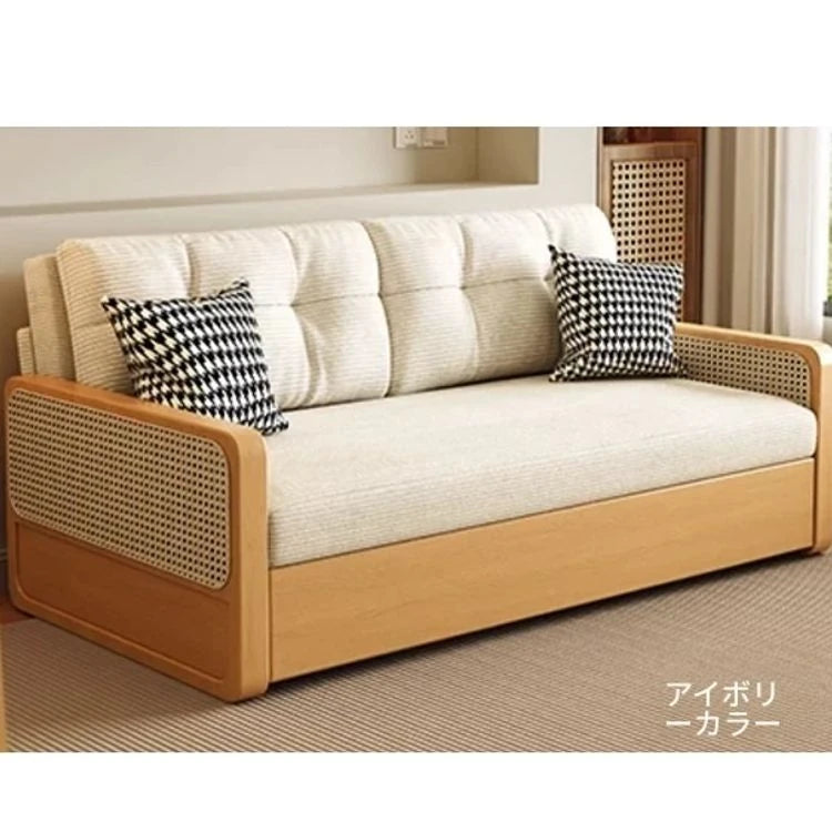 オーク無垢材とラタン使用のシリコンフィルコーデュロイソファー|モダンで快適なリビングスタイルを演出 fdh-3111