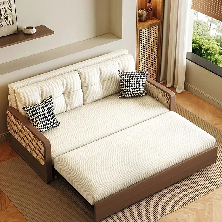 オーク無垢材とラタン使用のシリコンフィルコーデュロイソファー|モダンで快適なリビングスタイルを演出 fdh-3111