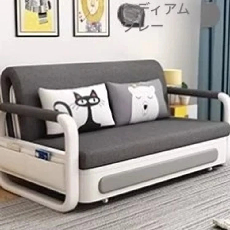 モダンデザインの綿麻ソファー - 無垢材フレーム & PUレザー製、収納付きの快適リビング必需品! fdh-4760