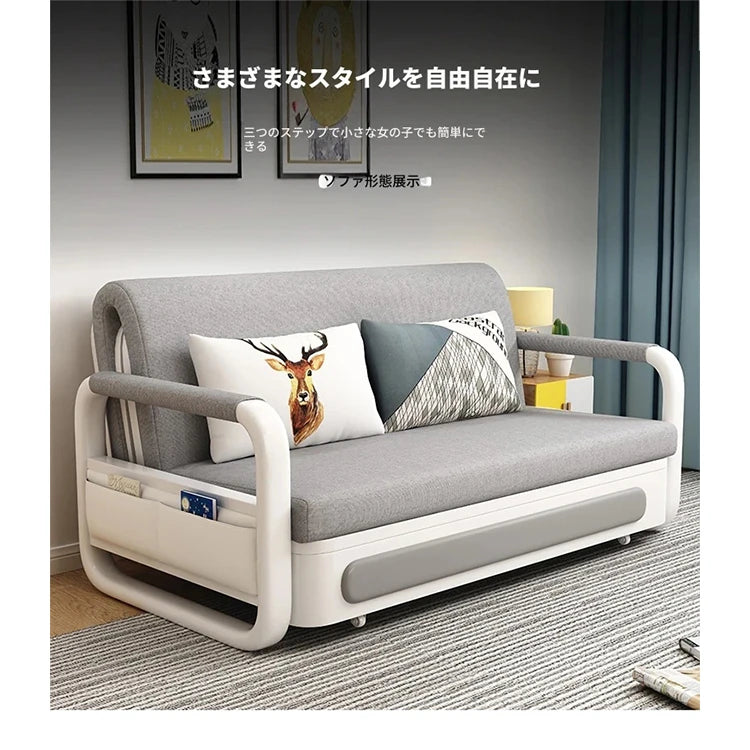 モダンデザインの綿麻ソファー - 無垢材フレーム & PUレザー製、収納付きの快適リビング必需品! fdh-4760