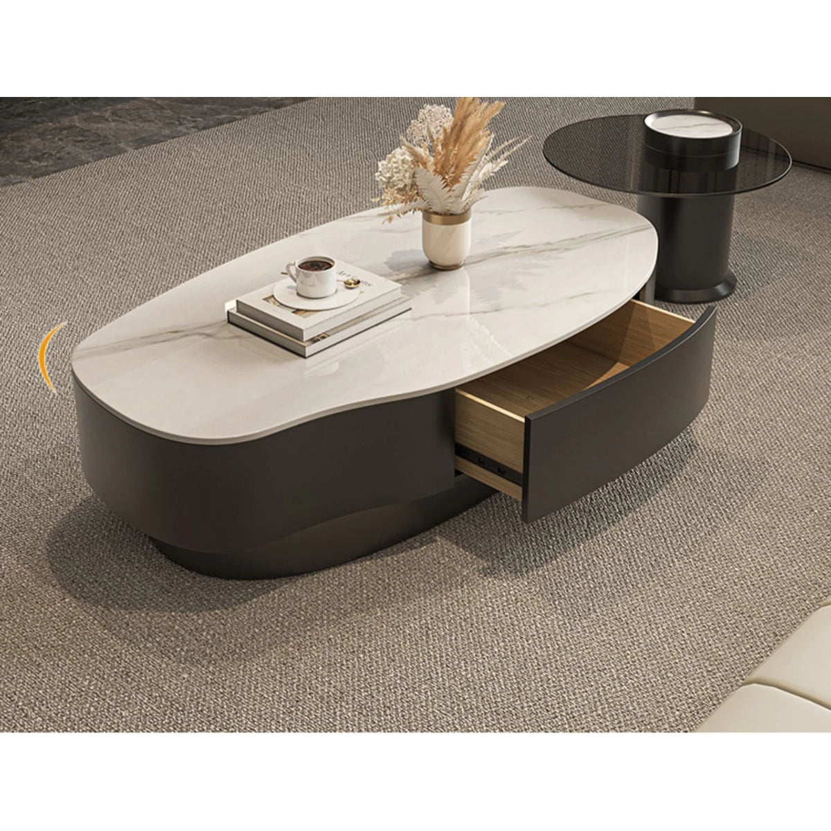 【高級感溢れるセラミックガラス製センターテーブル - モダンデザインが魅力!】 fel-1958