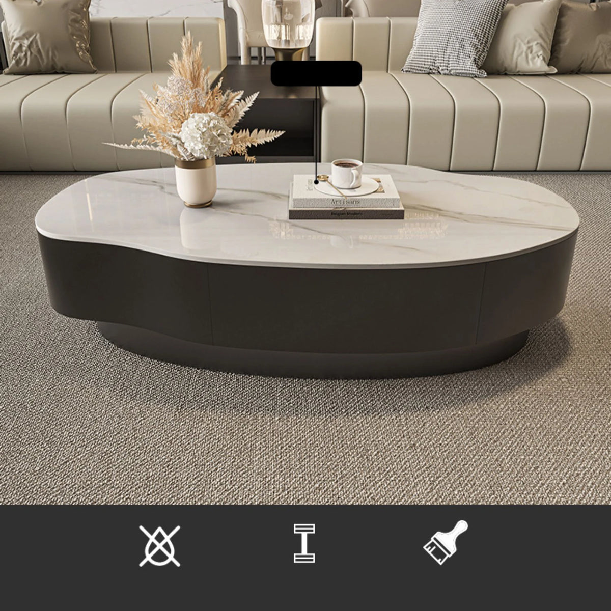 【高級感溢れるセラミックガラス製センターテーブル - モダンデザインが魅力!】 fel-1958