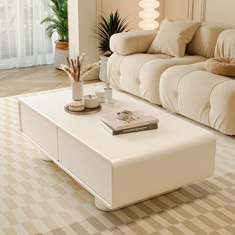 【収納たっぷり】クリーム色のかわいいローテーブル 長方形?シンプルデザイン?リビング用 fel-2439