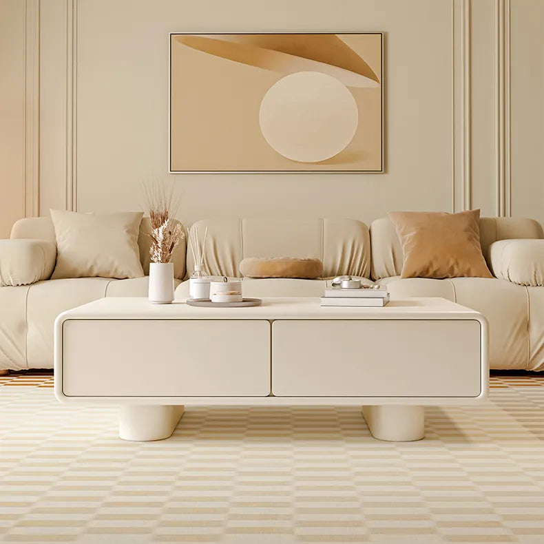 【収納たっぷり】クリーム色のかわいいローテーブル 長方形?シンプルデザイン?リビング用 fel-2439