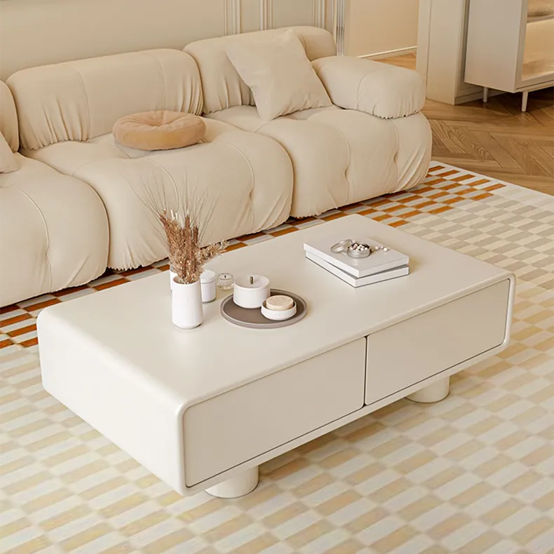 【収納たっぷり】クリーム色のかわいいローテーブル 長方形?シンプルデザイン?リビング用 fel-2439