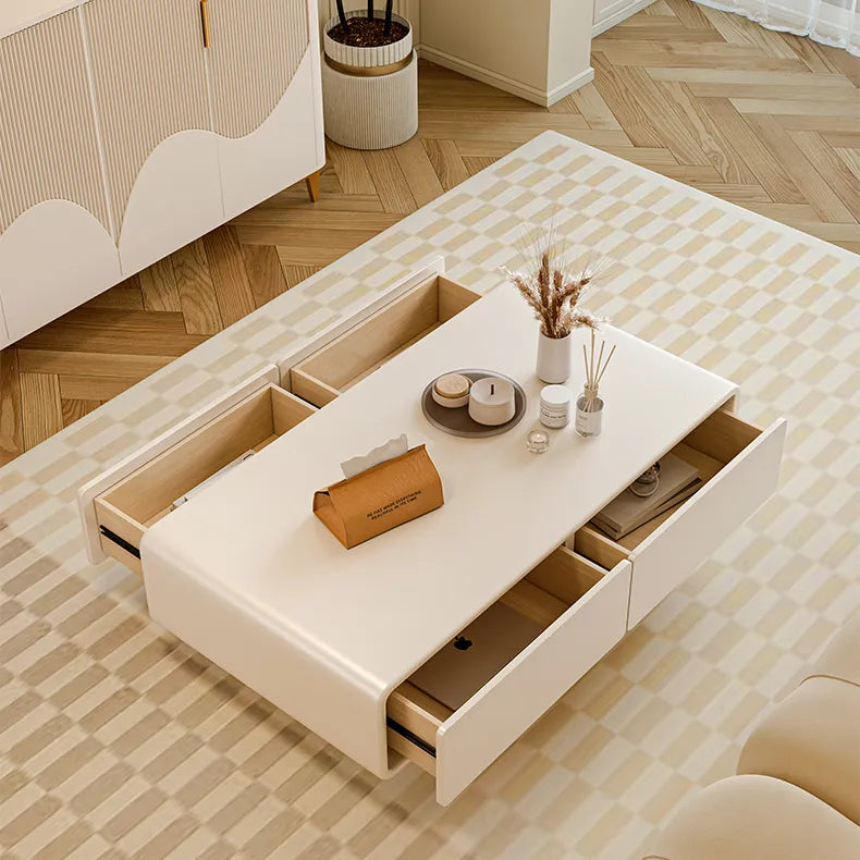 【収納たっぷり】クリーム色のかわいいローテーブル 長方形?シンプルデザイン?リビング用 fel-2439