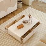 【収納たっぷり】クリーム色のかわいいローテーブル 長方形?シンプルデザイン?リビング用 fel-2439