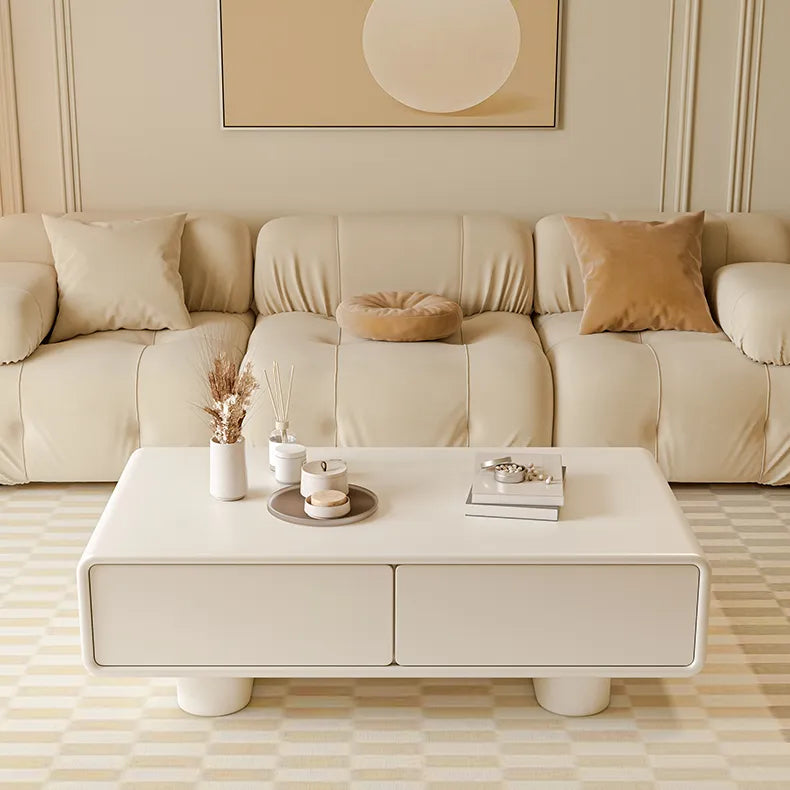 【収納たっぷり】クリーム色のかわいいローテーブル 長方形?シンプルデザイン?リビング用 fel-2439