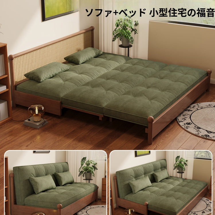 フレンチヴィンテージ風 無垢材ソファーベッド|伸縮・折りたたみ式 直線型 オーク材 リビング用 fgmy-0203-25