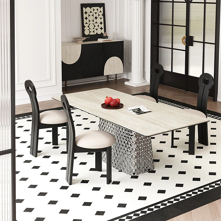 現代的なセラミックテーブル|多層板・ステンレス製|おしゃれなダイニング家具 fhmj-5032