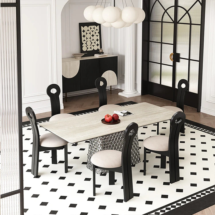 現代的なセラミックテーブル|多層板・ステンレス製|おしゃれなダイニング家具 fhmj-5032