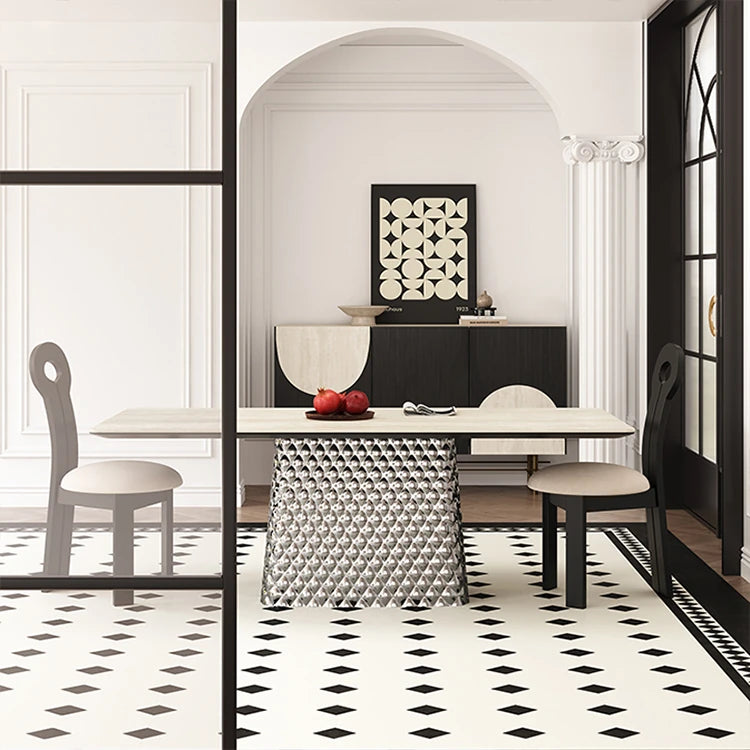 現代的なセラミックテーブル|多層板・ステンレス製|おしゃれなダイニング家具 fhmj-5032