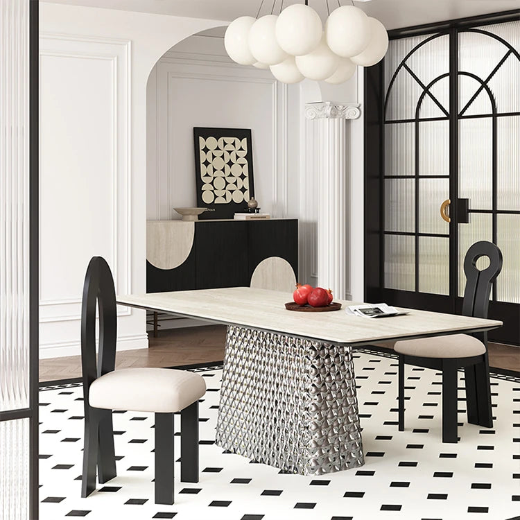 現代的なセラミックテーブル|多層板・ステンレス製|おしゃれなダイニング家具 fhmj-5032