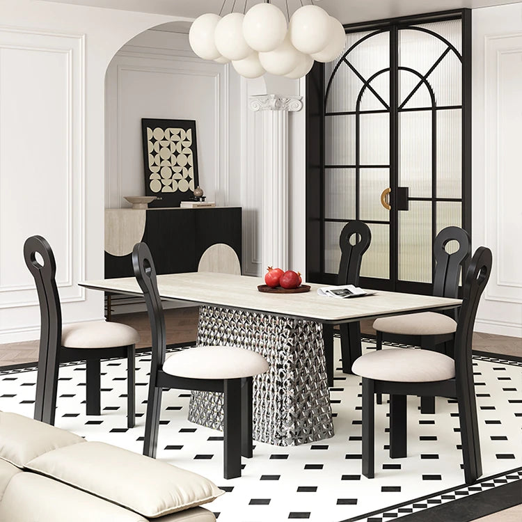 現代的なセラミックテーブル|多層板・ステンレス製|おしゃれなダイニング家具 fhmj-5032