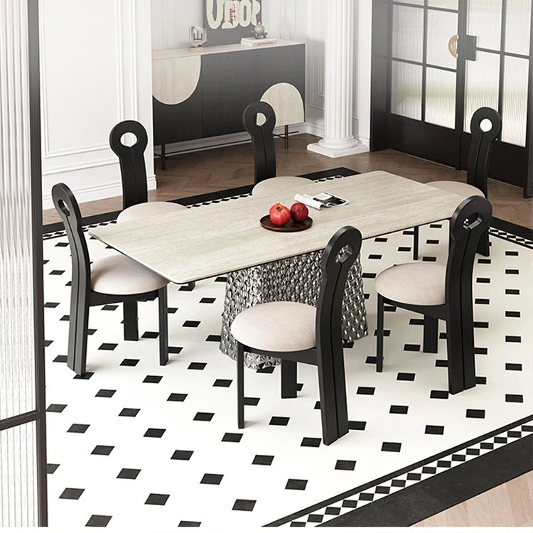 現代的なセラミックテーブル|多層板・ステンレス製|おしゃれなダイニング家具 fhmj-5032