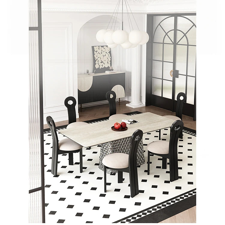 現代的なセラミックテーブル|多層板・ステンレス製|おしゃれなダイニング家具 fhmj-5032