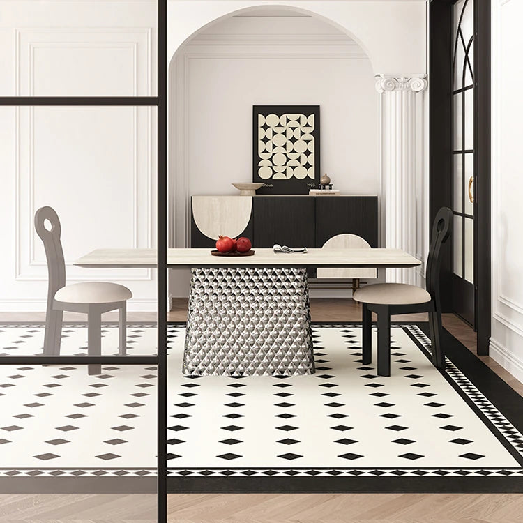 現代的なセラミックテーブル|多層板・ステンレス製|おしゃれなダイニング家具 fhmj-5032