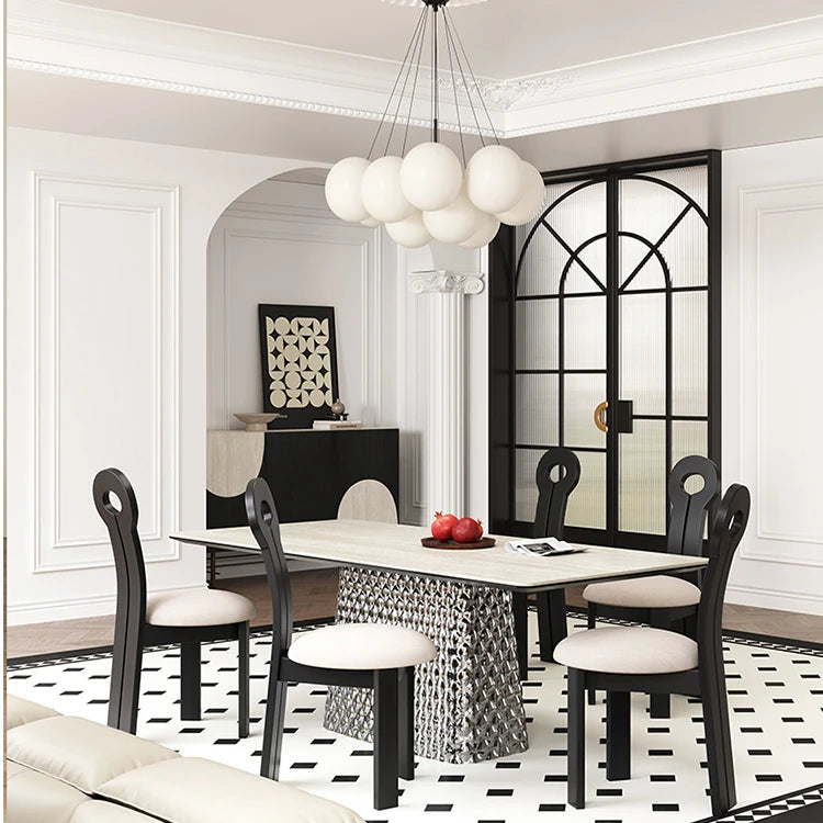 現代的なセラミックテーブル|多層板・ステンレス製|おしゃれなダイニング家具 fhmj-5032