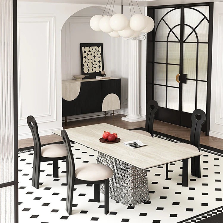 現代的なセラミックテーブル|多層板・ステンレス製|おしゃれなダイニング家具 fhmj-5032