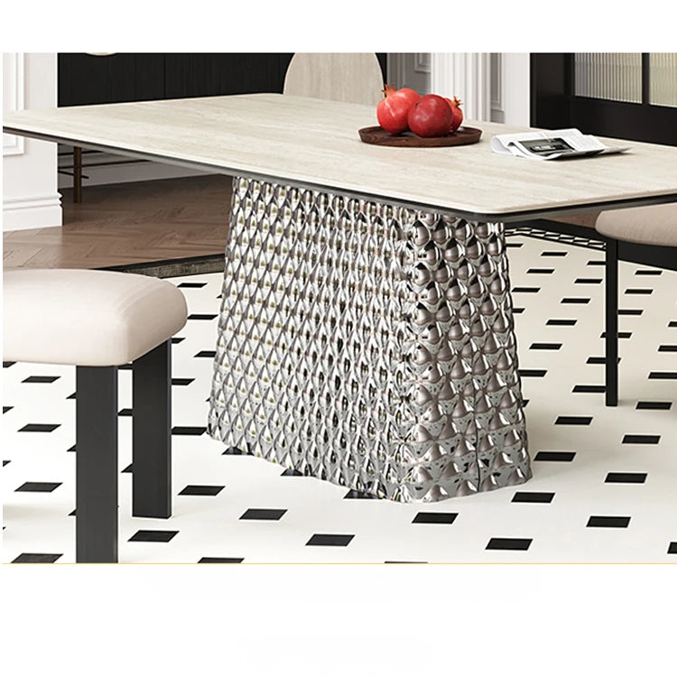 現代的なセラミックテーブル|多層板・ステンレス製|おしゃれなダイニング家具 fhmj-5032