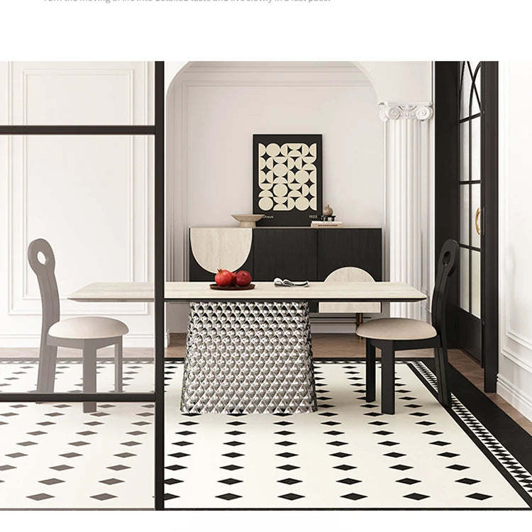 現代的なセラミックテーブル|多層板・ステンレス製|おしゃれなダイニング家具 fhmj-5032