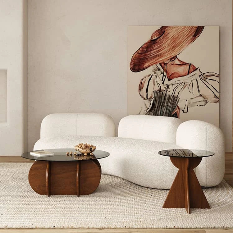 モダンデザインのパイン材&強化ガラス センターテーブルセット fhw-2093