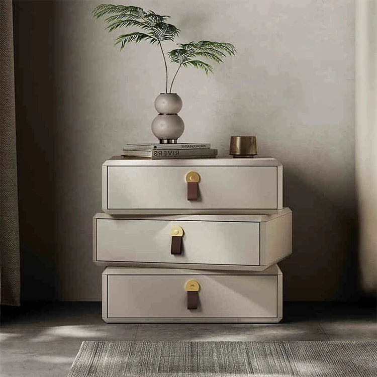 モダンデザインナイトテーブル | 多層板製 PUレザー仕上げ | スタイリッシュな収納解決策 fhx-4579