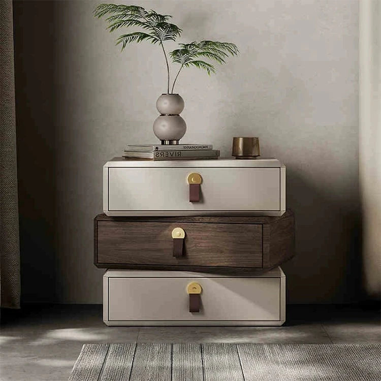 モダンデザインナイトテーブル | 多層板製 PUレザー仕上げ | スタイリッシュな収納解決策 fhx-4579