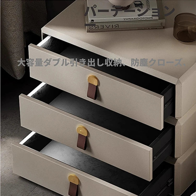 モダンデザインナイトテーブル | 多層板製 PUレザー仕上げ | スタイリッシュな収納解決策 fhx-4579