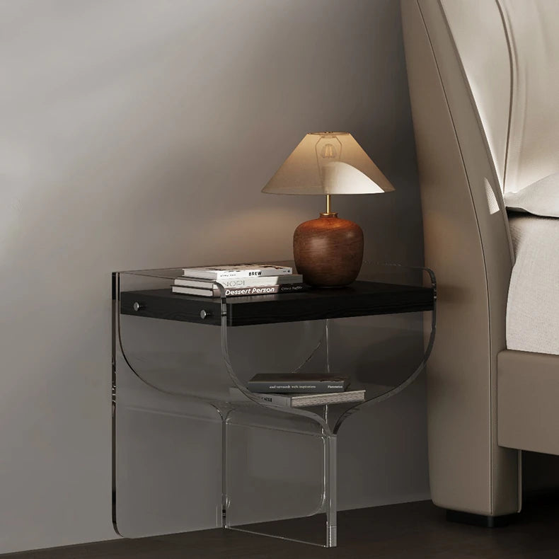 アッシュ材とアクリルのモダンナイトテーブル|スタイリッシュな追加家具 fif-4523