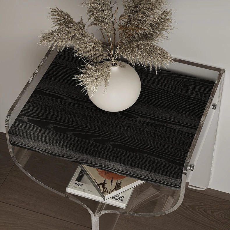 アッシュ材とアクリルのモダンナイトテーブル|スタイリッシュな追加家具 fif-4523