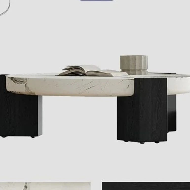 ラグジュアリーデザインの大理石センターテーブル|強化ガラスと木製スタンドのコンビネーションで洗練されたインテリアを演出 fjd-4680