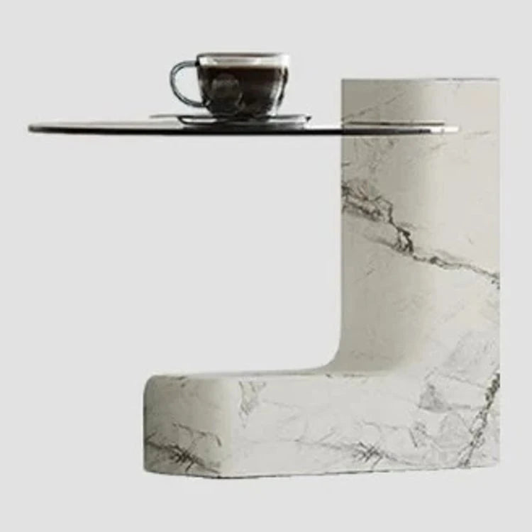 ラグジュアリーデザインの大理石センターテーブル|強化ガラスと木製スタンドのコンビネーションで洗練されたインテリアを演出 fjd-4680