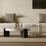 ラグジュアリーデザインの大理石センターテーブル|強化ガラスと木製スタンドのコンビネーションで洗練されたインテリアを演出 fjd-4680