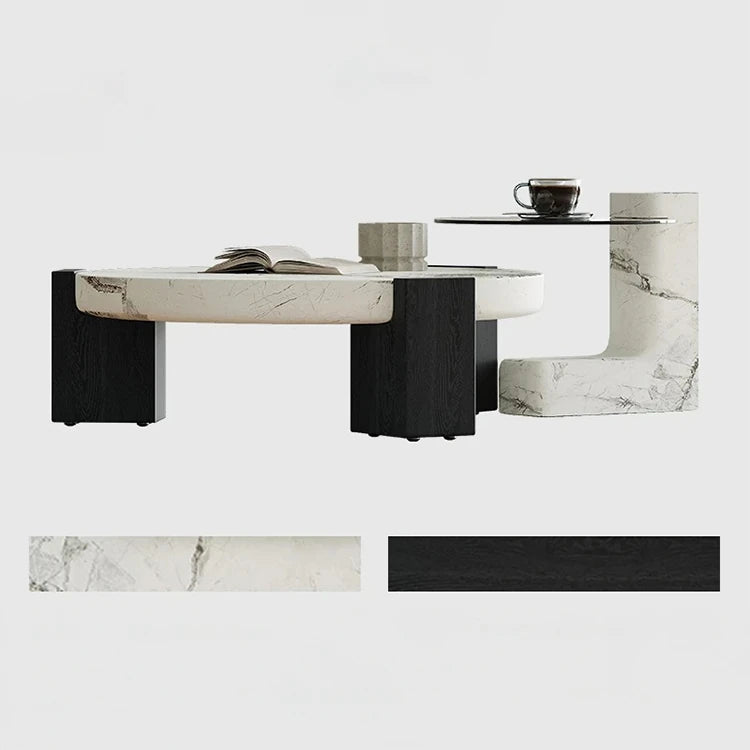 ラグジュアリーデザインの大理石センターテーブル|強化ガラスと木製スタンドのコンビネーションで洗練されたインテリアを演出 fjd-4680