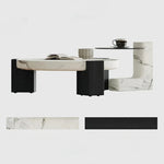 ラグジュアリーデザインの大理石センターテーブル|強化ガラスと木製スタンドのコンビネーションで洗練されたインテリアを演出 fjd-4680