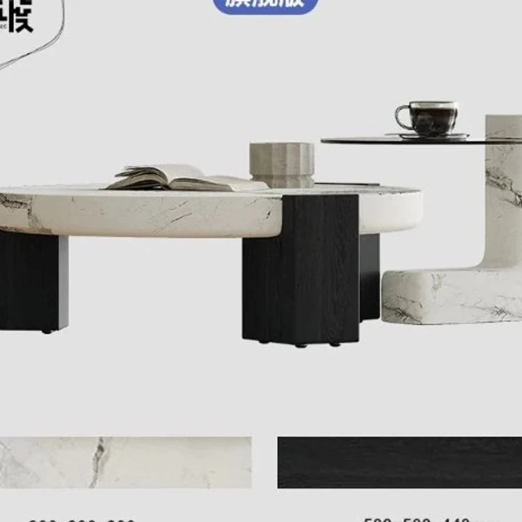 ラグジュアリーデザインの大理石センターテーブル|強化ガラスと木製スタンドのコンビネーションで洗練されたインテリアを演出 fjd-4680