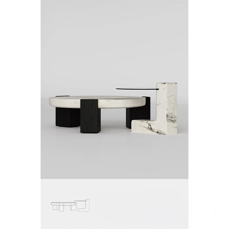 ラグジュアリーデザインの大理石センターテーブル|強化ガラスと木製スタンドのコンビネーションで洗練されたインテリアを演出 fjd-4680