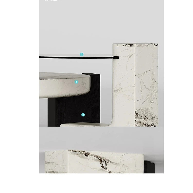 ラグジュアリーデザインの大理石センターテーブル|強化ガラスと木製スタンドのコンビネーションで洗練されたインテリアを演出 fjd-4680