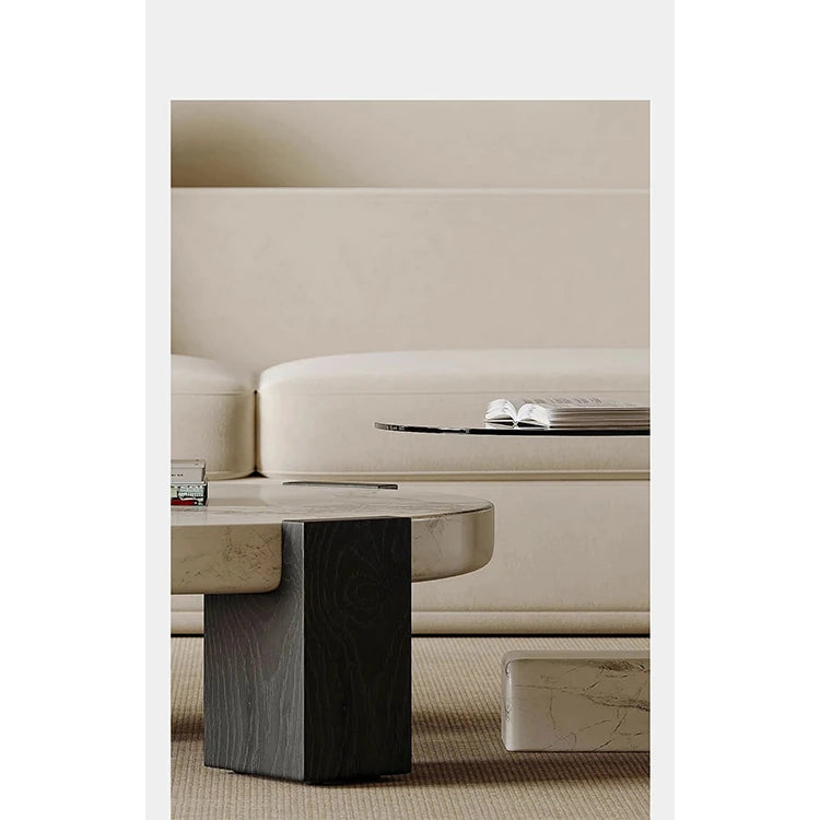 ラグジュアリーデザインの大理石センターテーブル|強化ガラスと木製スタンドのコンビネーションで洗練されたインテリアを演出 fjd-4680