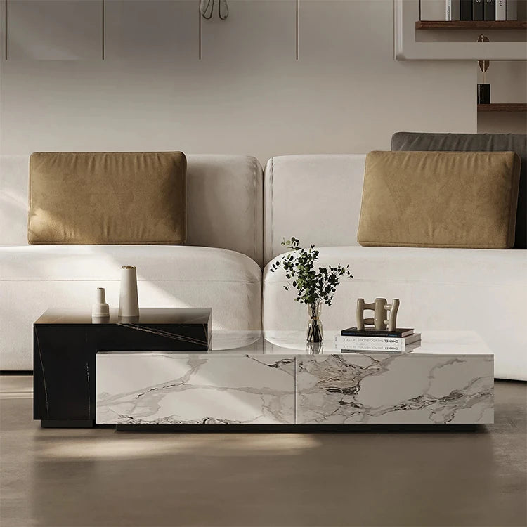 モダンデザイン センターテーブル 石材製 パインウッド風 リビングルーム用 高級感あふれるおしゃれなインテリア fjd-4683