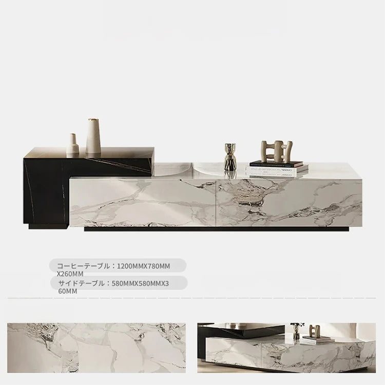 モダンデザイン センターテーブル 石材製 パインウッド風 リビングルーム用 高級感あふれるおしゃれなインテリア fjd-4683